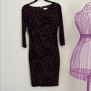 Cache Burgundy Leopard Print in Velvet Long Sleeve Dress